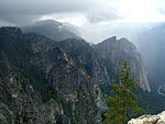 12:30 pm. Looking east from Taft Point as clouds blow in fast with light showers, 10 degree temperature drop, then hail.