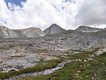Trail crew and hikers on the path to Forester Pass