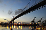 Dawn and the Vincent Thomas bridge above the ferry landing in San Pedro.