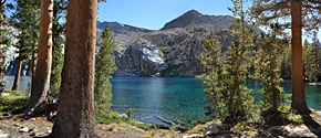 After many hours of cross-country wayfaring through Lake Basin, Marion Lake, hidden on a plateau above Cartridge Creek valley.